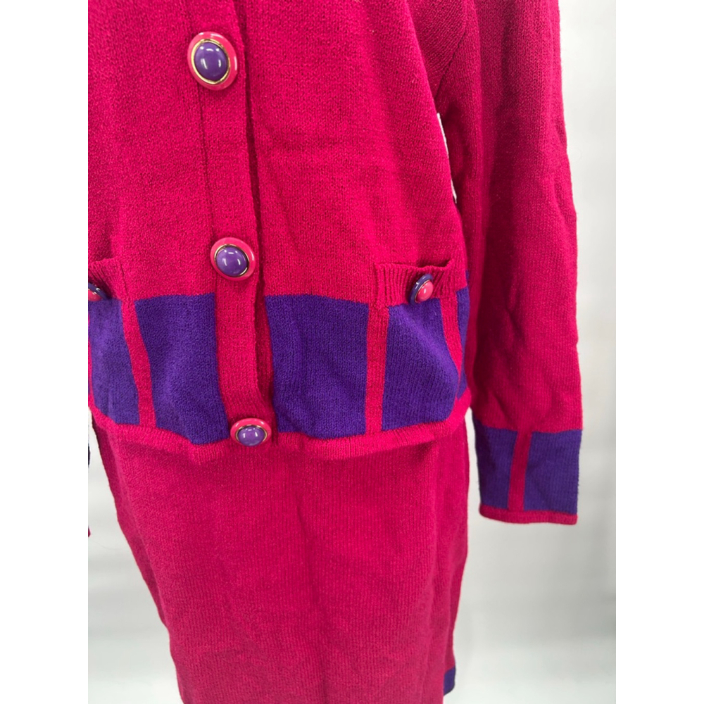 VTG Adrianna Papell Wool Blend Cardigan Skirt Set Vintage Size 12 Geometric 80s - Picture 5 of 7